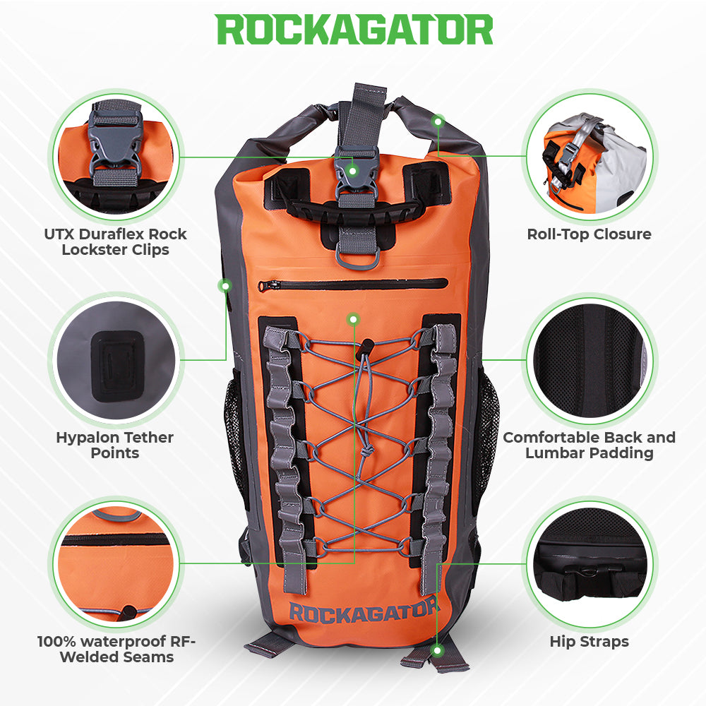 BUNDLE SPECIAL Rockagator Hydric Series 40 Liter Gator Green Waterproof Backpack & 2 DRY BAGS