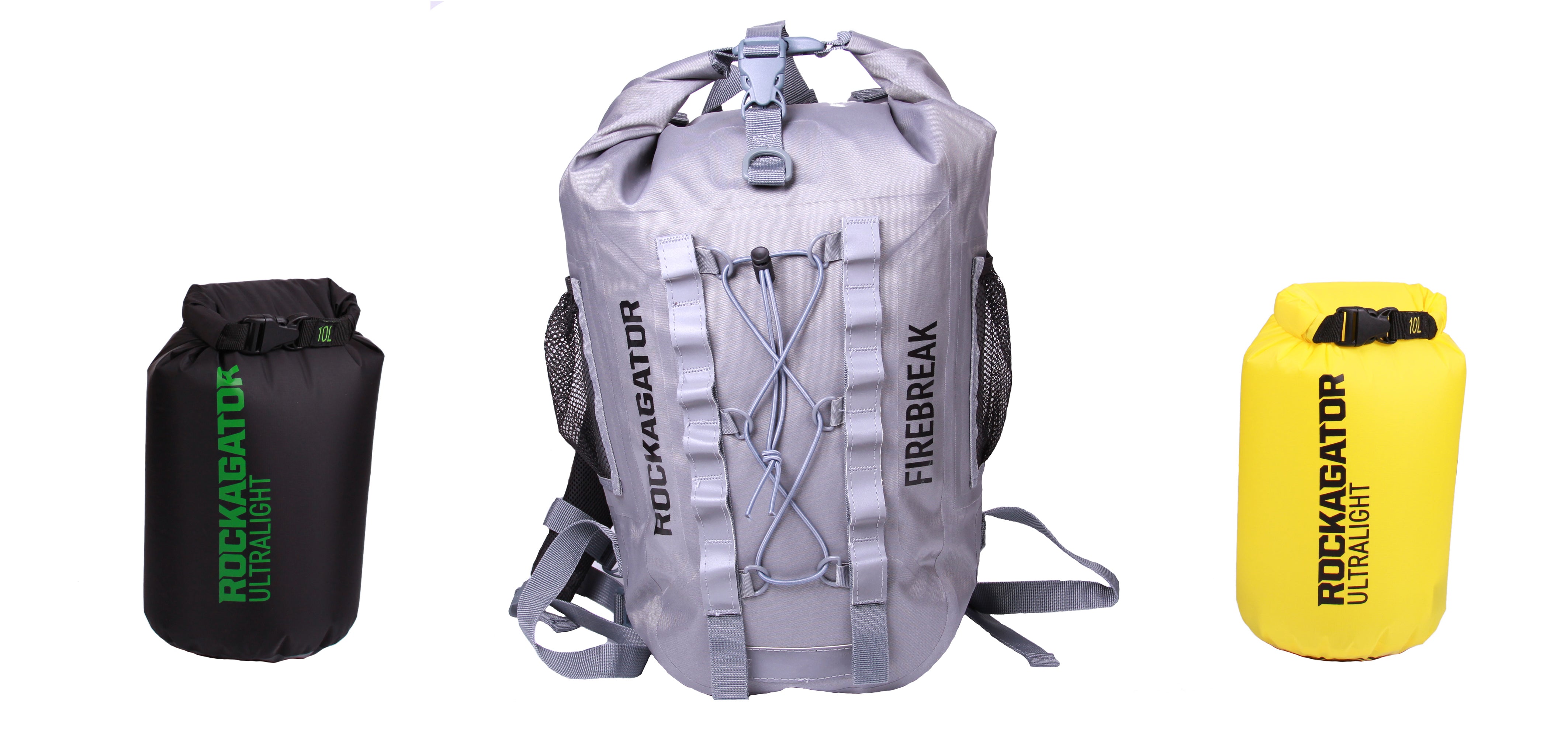 Bundle Special Firebreak Grey Ultralight 25-Liter Waterproof Backpack with Bonus Dry Bags